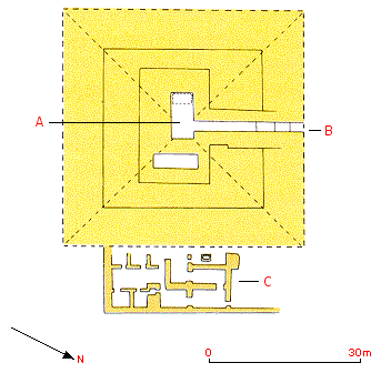 Schematische weergave van de piramide van Qakare Ibi