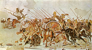 Darius III (bij het midden) in gevecht met Alexander de Grote