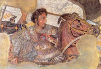 Alexander tijdens de slag bij Issus, 333 v. Chr., vechtend tegen koning Darius III (niet zichtbaar) 