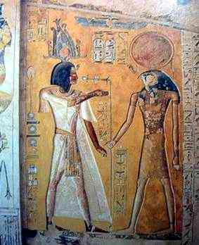 Siptah staande voor Ra, afbeelding in de eerste gang.