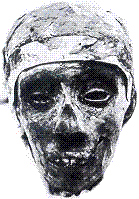 Het hoofd van de mummie van Toetanchamonone of the first pictures of head of the king's mummy