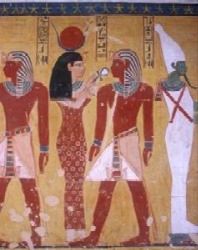 De koning met Hathor en Osiris